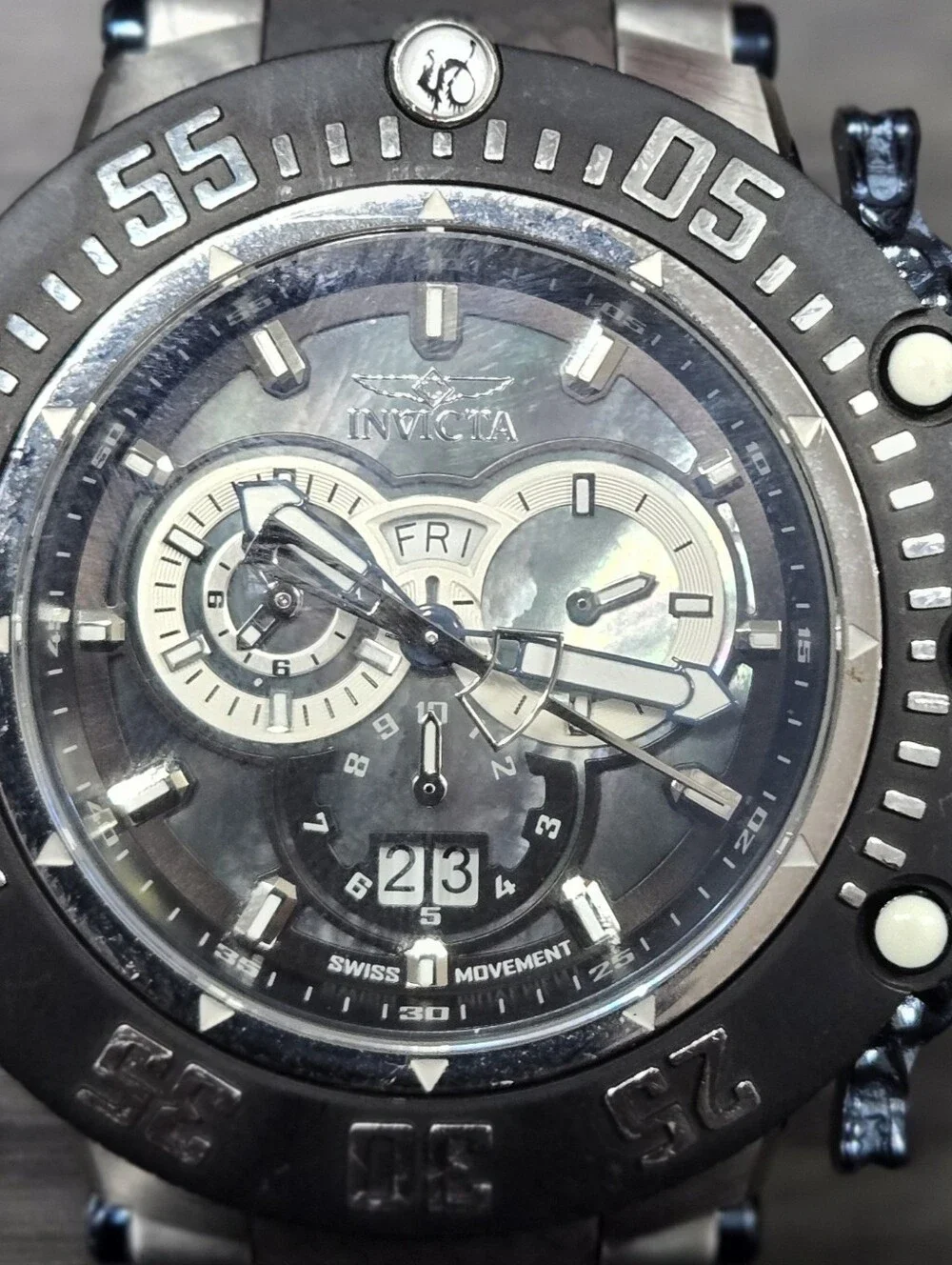 Invicta Black and Silver Multifunction Chronograph Watch